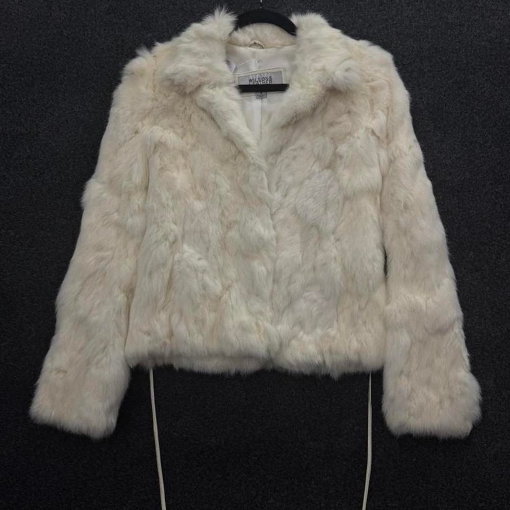 Wilsons Leather Maxima Rabbit Fur Coat Women's Small White Belted Y2K
